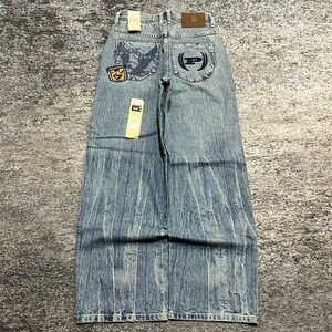 NWT Vintage Phat Farm Jeans 27x29 Blue Embroidered Baggy Hip-Hop Skater Y2K